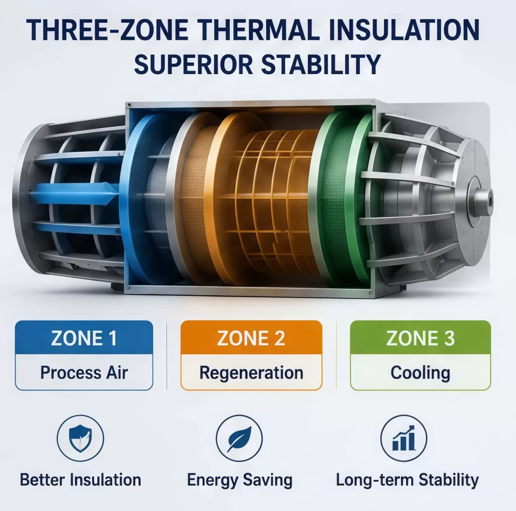 Cast partitions create three temperature zones for superior thermal insulation
