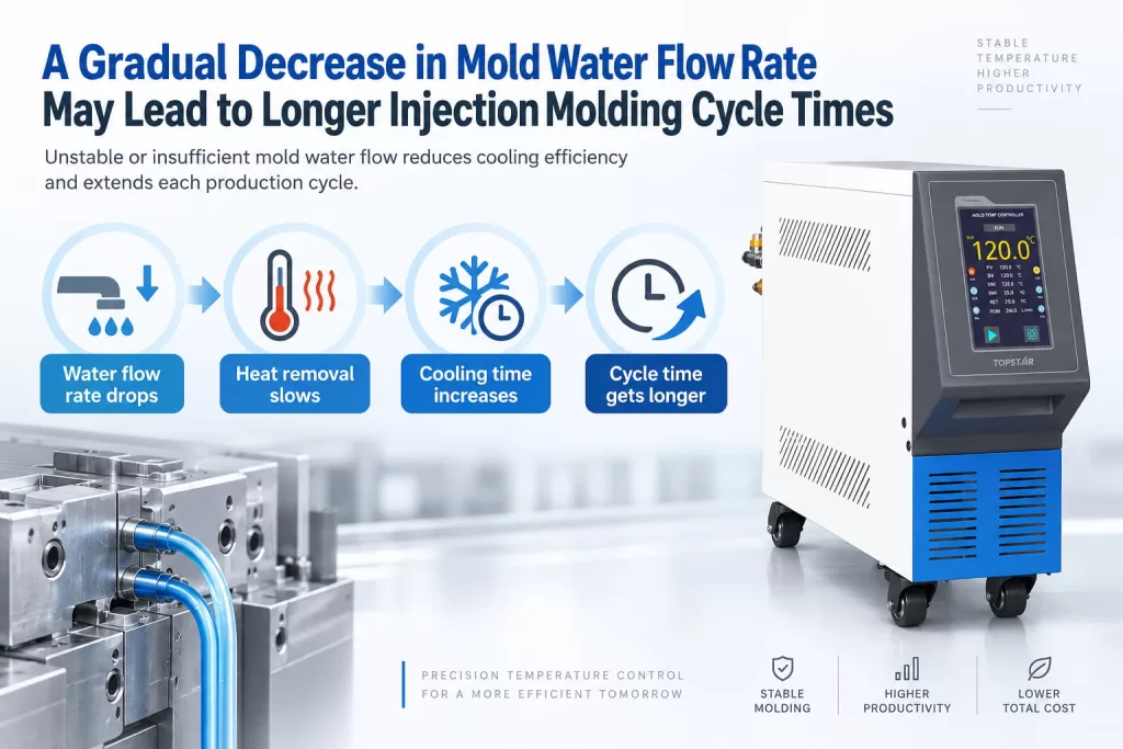 A Gradual Decrease in Mold Water Flow Rate May Lead to Longer Injection Molding Cycle Times