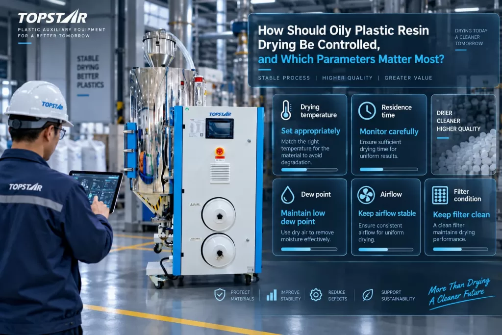 How Should Oily Plastic Resin Drying Be Controlled, and Which Parameters Matter Most