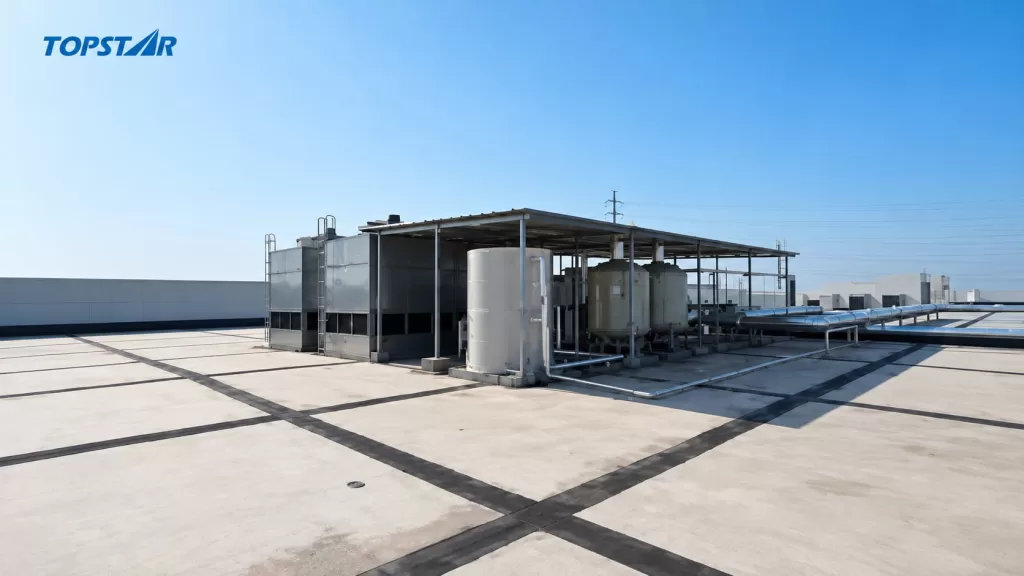 Closed-loop water circulation system equipped with a cooling tower and water softening unit